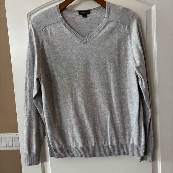 LANDS' END Cotton Cashmere Sweater Men's Xl Gray V-Neck Long Sleeve pullover - Picture 1 of 8